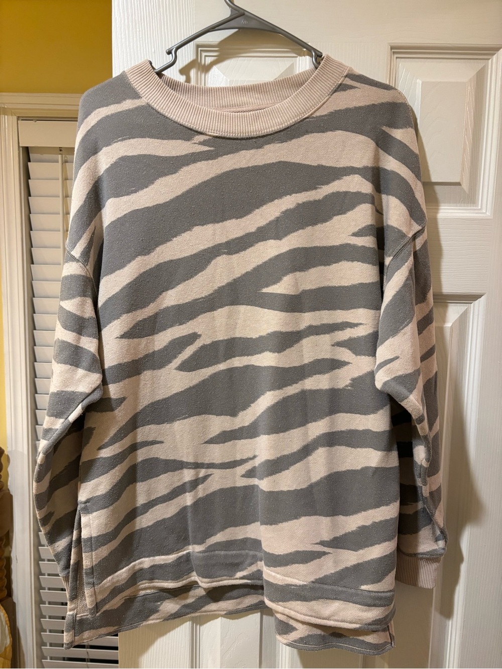Neutral Zebra Print Crewneck Top